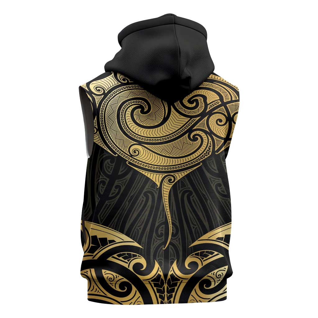 Gold Black New Zealand Manta Ray Sleeveless Hoodie Aotearoa Maori Haehae LT14 - Polynesian Pride