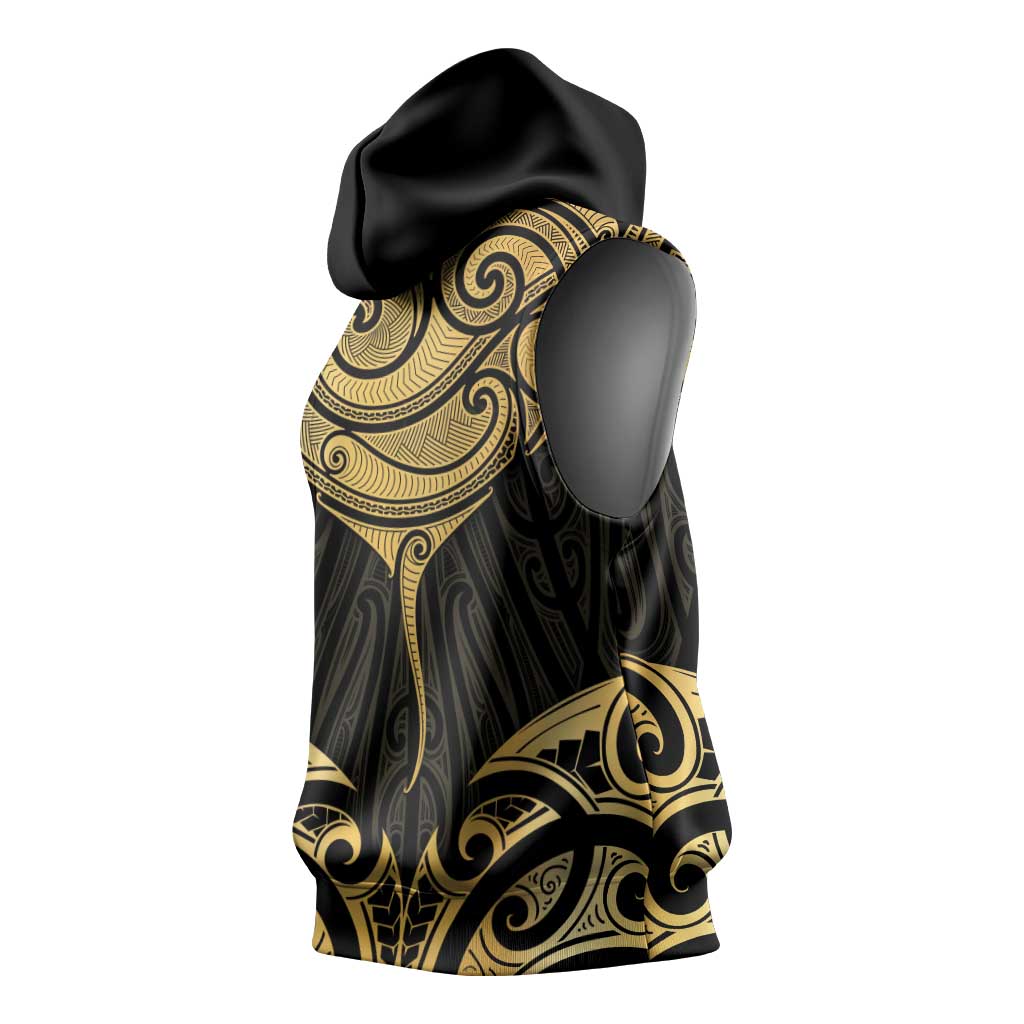Gold Black New Zealand Manta Ray Sleeveless Hoodie Aotearoa Maori Haehae LT14 - Polynesian Pride