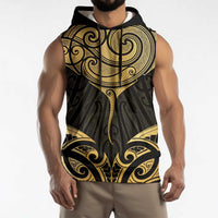 Gold Black New Zealand Manta Ray Sleeveless Hoodie Aotearoa Maori Haehae LT14 - Polynesian Pride