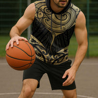Gold Black New Zealand Manta Ray Sleeveless Hoodie Aotearoa Maori Haehae LT14 - Polynesian Pride