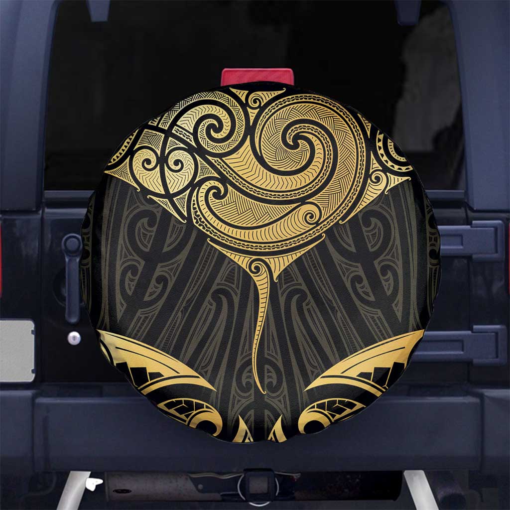 Gold Black New Zealand Manta Ray Spare Tire Cover Aotearoa Maori Haehae LT14 No hole Black - Polynesian Pride