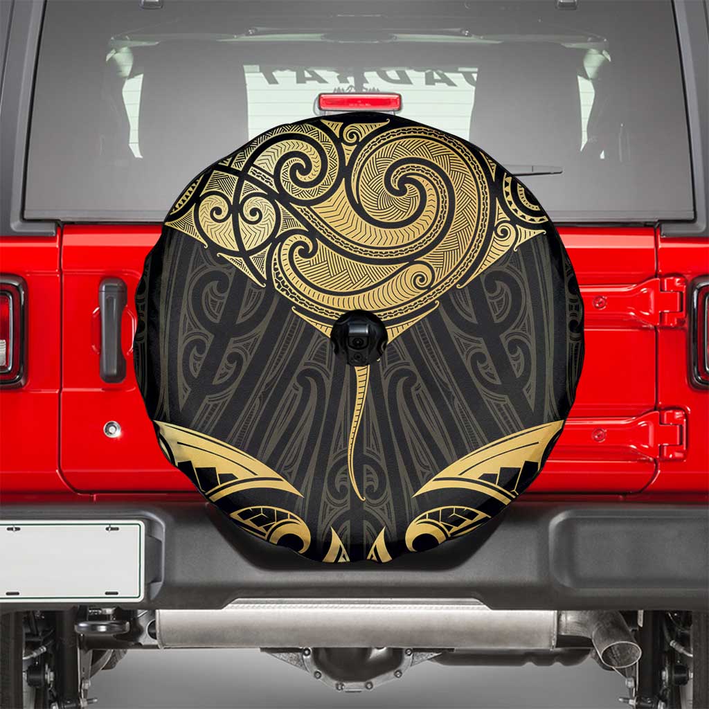 Gold Black New Zealand Manta Ray Spare Tire Cover Aotearoa Maori Haehae LT14 - Polynesian Pride