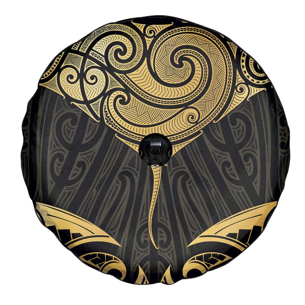 Gold Black New Zealand Manta Ray Spare Tire Cover Aotearoa Maori Haehae LT14 - Polynesian Pride