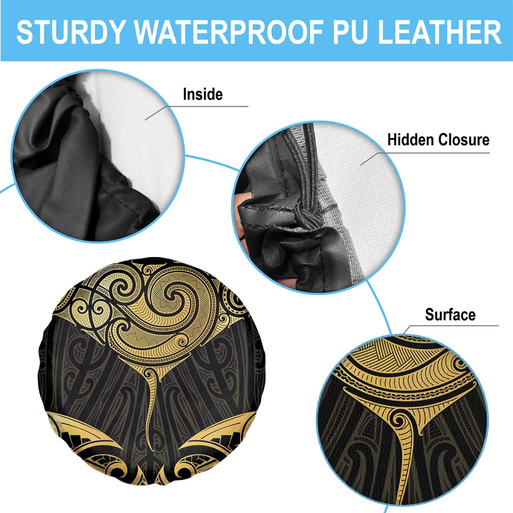 Gold Black New Zealand Manta Ray Spare Tire Cover Aotearoa Maori Haehae LT14 - Polynesian Pride