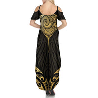 Gold Black New Zealand Manta Ray Summer Maxi Dress Aotearoa Maori Haehae LT14 - Polynesian Pride