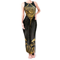 Gold Black New Zealand Manta Ray Tank Maxi Dress Aotearoa Maori Haehae LT14 Women Black - Polynesian Pride