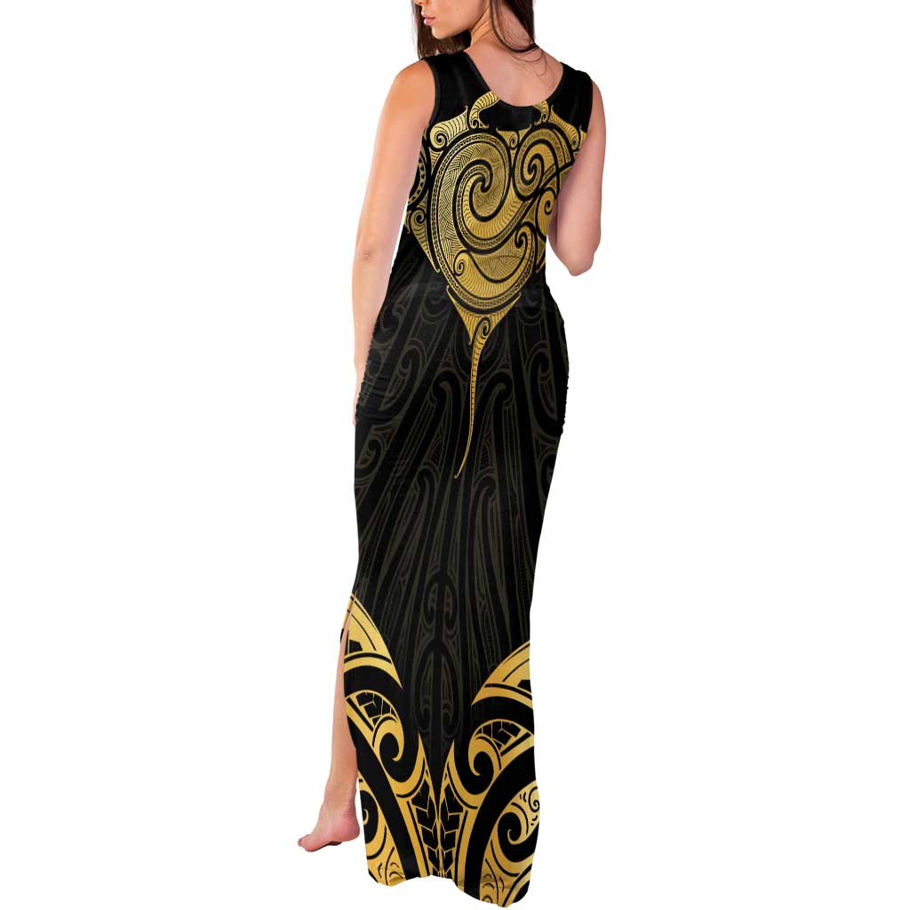 Gold Black New Zealand Manta Ray Tank Maxi Dress Aotearoa Maori Haehae LT14 - Polynesian Pride