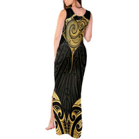 Gold Black New Zealand Manta Ray Tank Maxi Dress Aotearoa Maori Haehae LT14 - Polynesian Pride