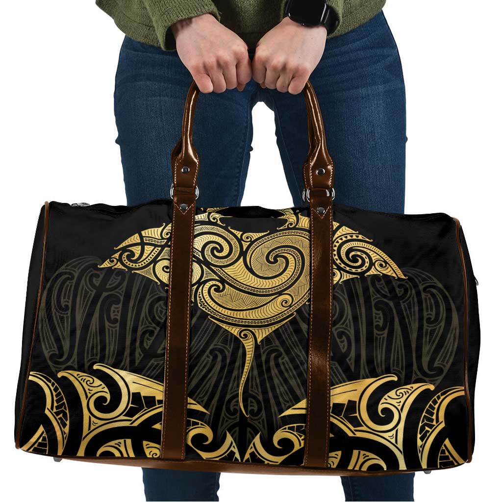 Gold Black New Zealand Manta Ray Travel Bag Aotearoa Maori Haehae LT14 Black - Polynesian Pride