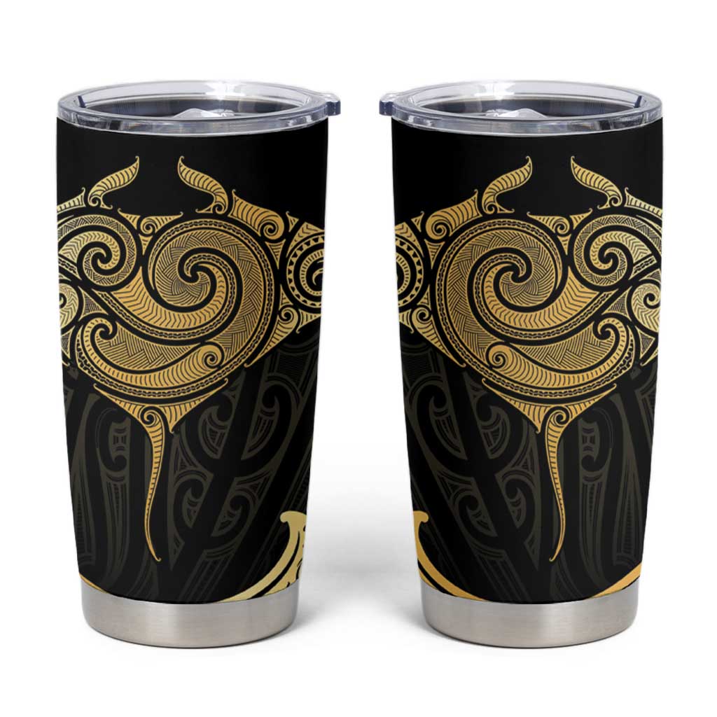 Gold Black New Zealand Manta Ray Tumbler Cup Aotearoa Maori Haehae LT14 Black - Polynesian Pride