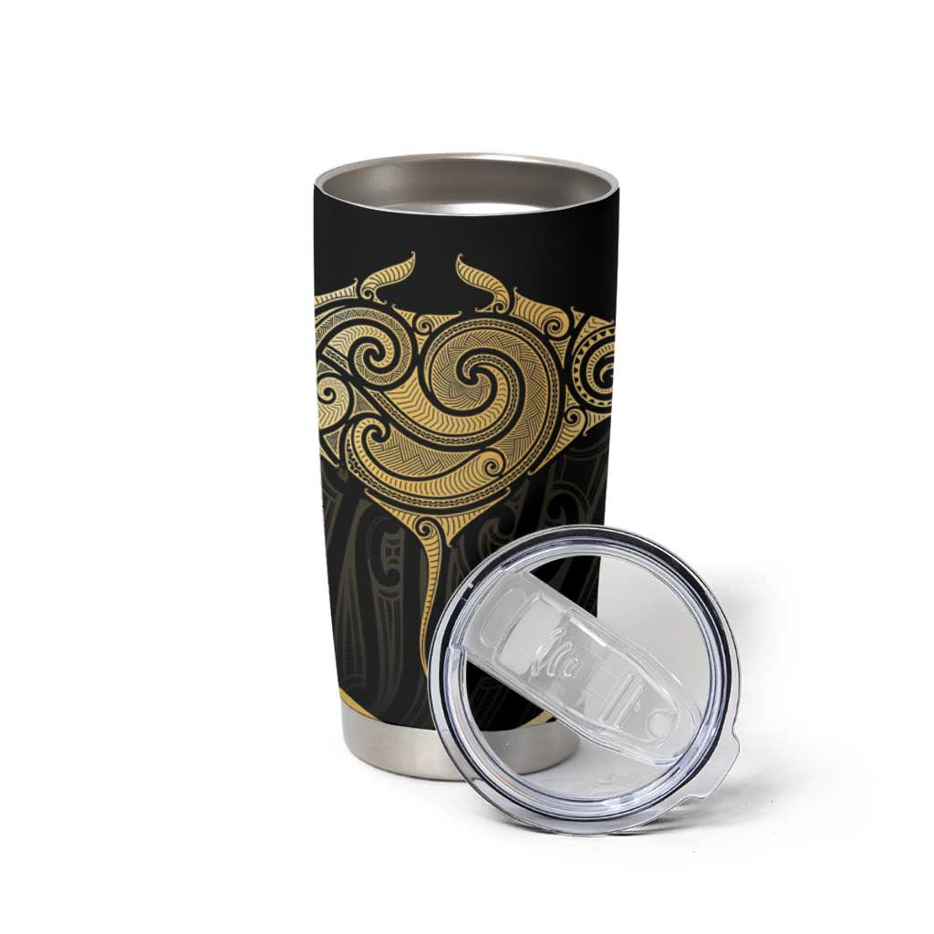 Gold Black New Zealand Manta Ray Tumbler Cup Aotearoa Maori Haehae LT14 - Polynesian Pride