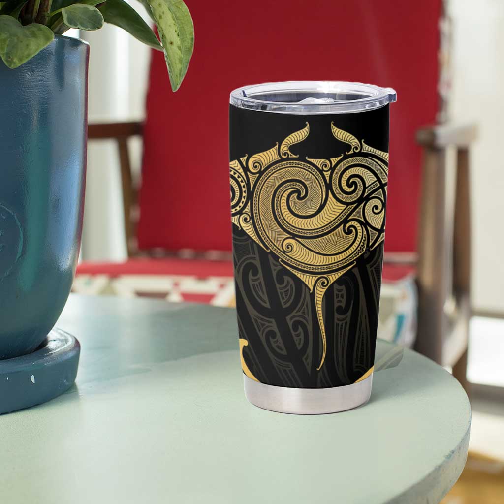Gold Black New Zealand Manta Ray Tumbler Cup Aotearoa Maori Haehae LT14 - Polynesian Pride