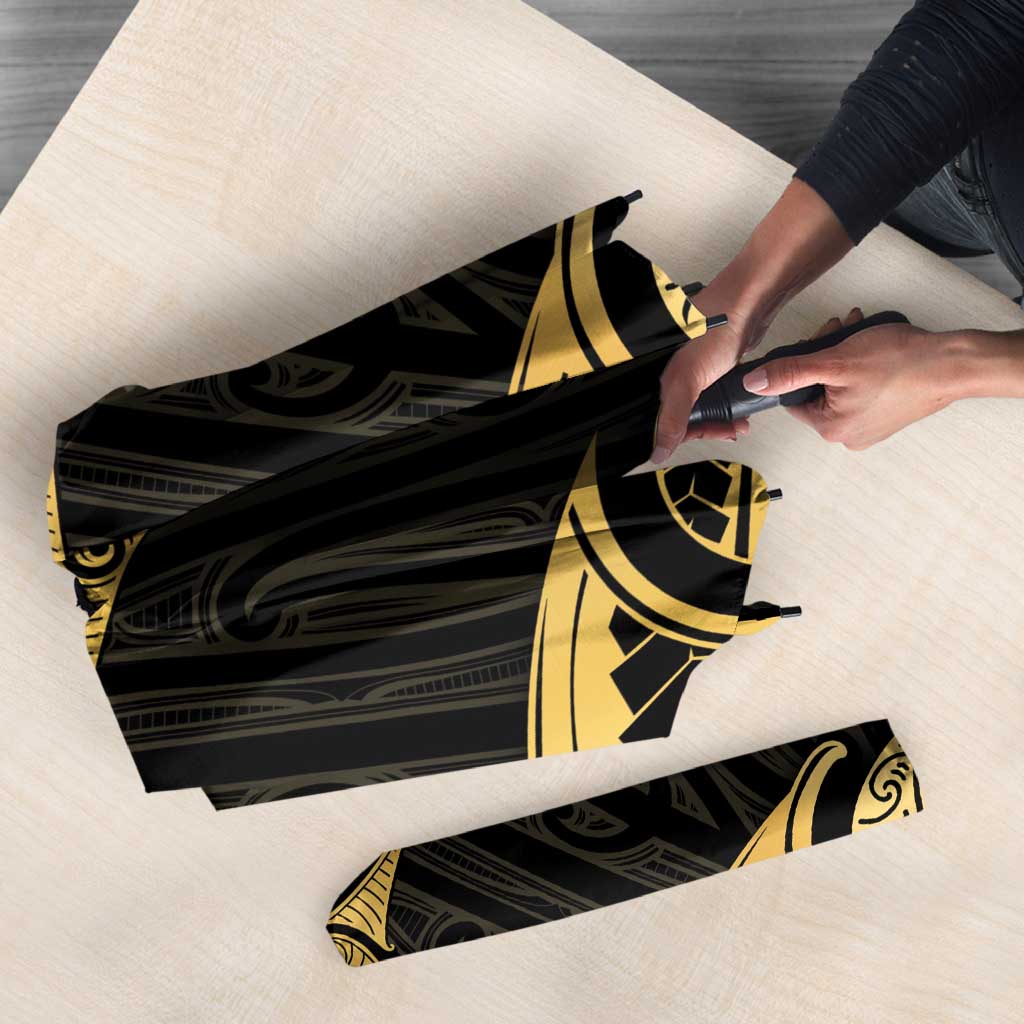 Gold Black New Zealand Manta Ray Umbrella Aotearoa Maori Haehae - Polynesian Pride