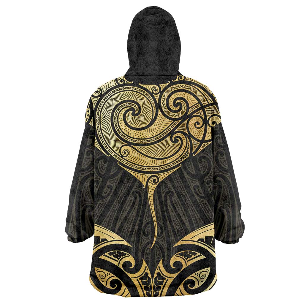 Gold Black New Zealand Manta Ray Wearable Blanket Hoodie Aotearoa Maori Haehae LT14 - Polynesian Pride