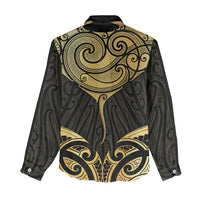 Gold Black New Zealand Manta Ray Women Casual Shirt Aotearoa Maori Haehae - Polynesian Pride