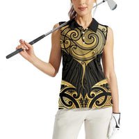 Gold Black New Zealand Manta Ray Women Sleeveless Polo Shirt Aotearoa Maori Haehae LT14 - Polynesian Pride