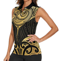 Gold Black New Zealand Manta Ray Women Sleeveless Polo Shirt Aotearoa Maori Haehae LT14 - Polynesian Pride