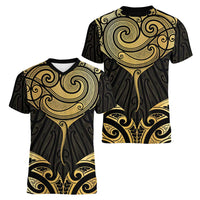 Gold Black New Zealand Manta Ray Women V-Neck T-Shirt Aotearoa Maori Haehae LT14 - Polynesian Pride