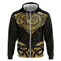 Gold Black New Zealand Manta Ray Zip Hoodie Aotearoa Maori Haehae LT14 Zip Hoodie Black - Polynesian Pride
