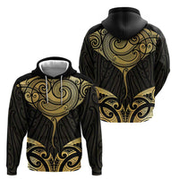 Gold Black New Zealand Manta Ray Zip Hoodie Aotearoa Maori Haehae LT14 - Polynesian Pride