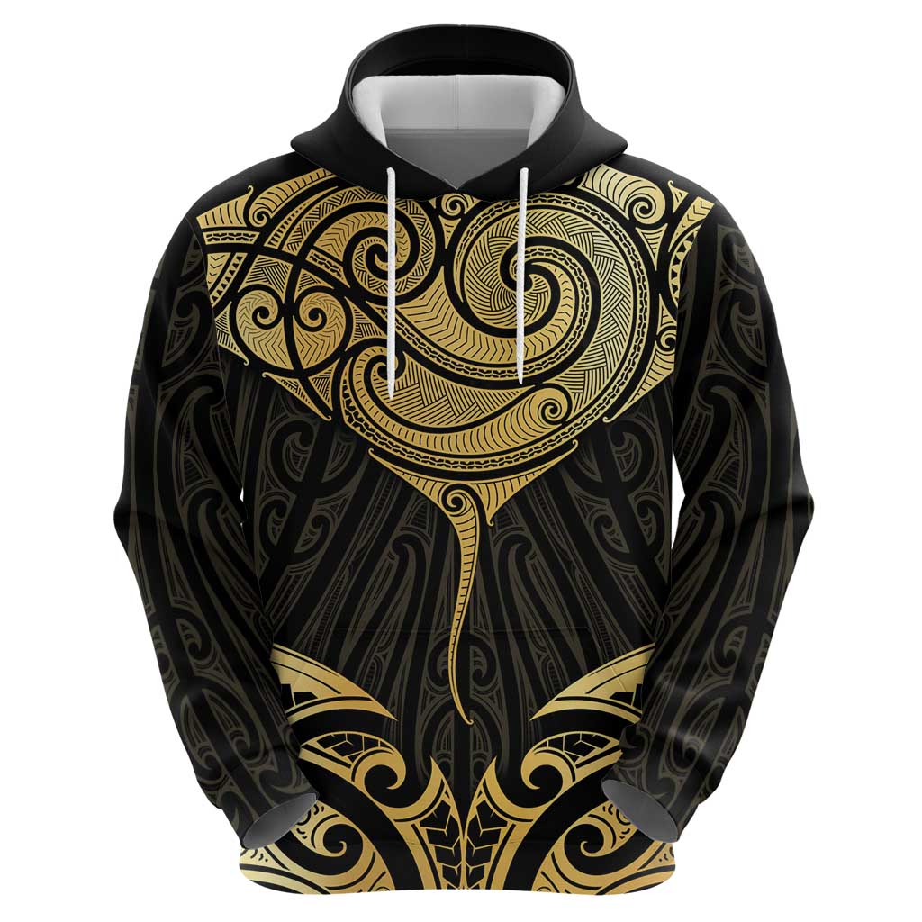Gold Black New Zealand Manta Ray Zip Hoodie Aotearoa Maori Haehae LT14 - Polynesian Pride
