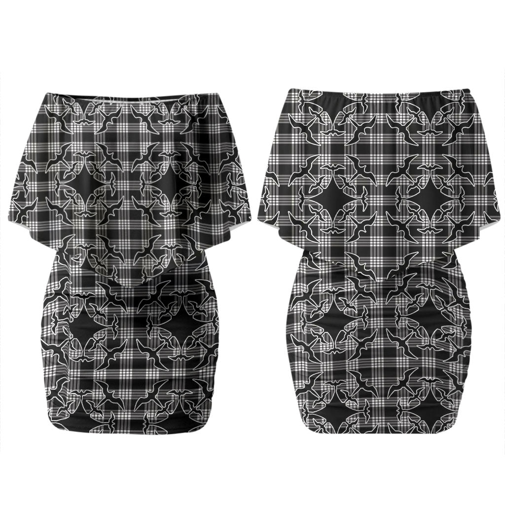 Eleele Hawaii Iwa Bird Palaka Motifs Couples Matching Off Shoulder Short Dress and Long Sleeve Button Shirt LT14 - Polynesian Pride