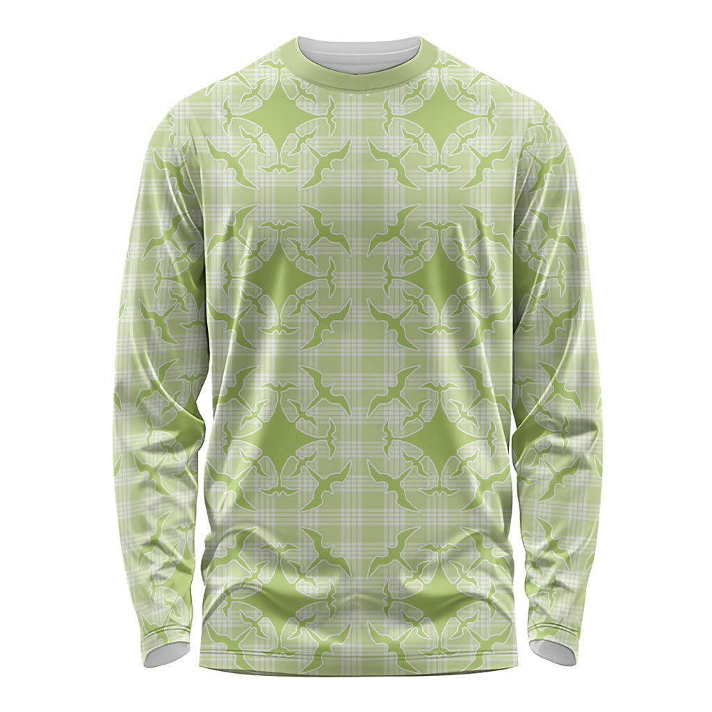 Omaomao Hawaii Iwa Bird Palaka Motifs Long Sleeve Shirt LT14 Unisex Green - Polynesian Pride