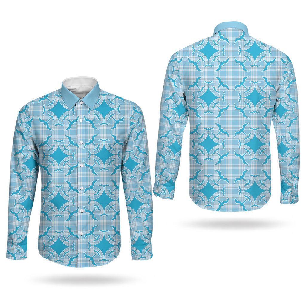 Polu Hawaii Iwa Bird Palaka Motifs Couples Matching Off Shoulder Short Dress and Long Sleeve Button Shirt LT14 - Polynesian Pride