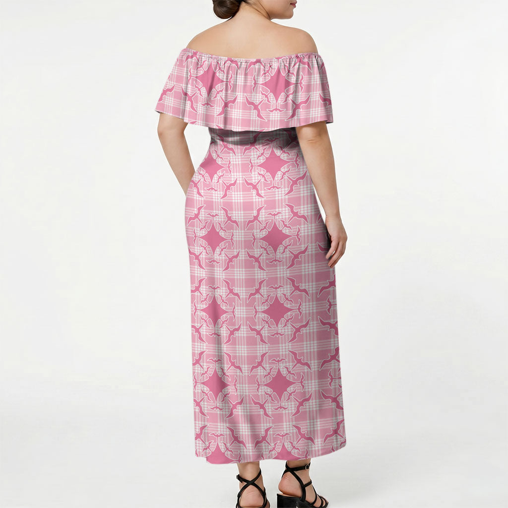 Alaka Hawaii Iwa Bird Palaka Motifs Off Shoulder Maxi Dress LT14 - Polynesian Pride