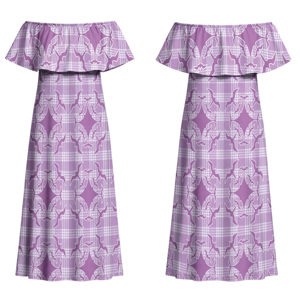 Poni Hawaii Iwa Bird Palaka Motifs Couples Matching Off Shoulder Maxi Dress and Long Sleeve Button Shirt LT14 - Polynesian Pride
