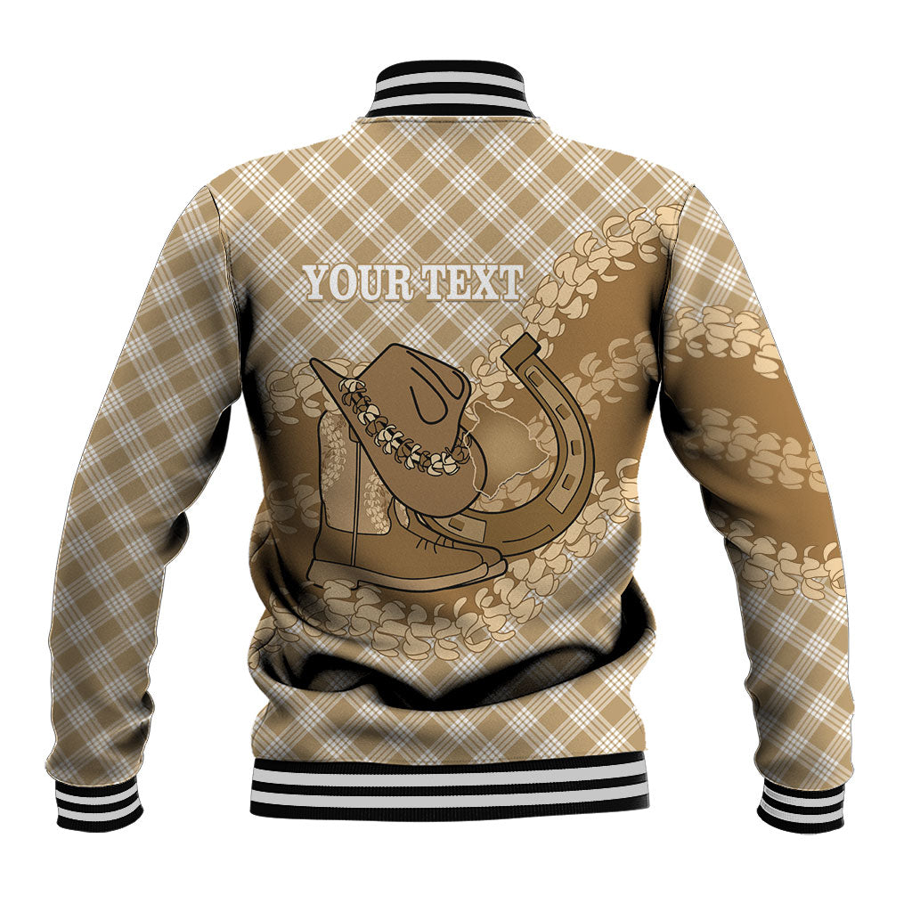 Makue Hawaii Cowboy Palaka Motifs Personalised Baseball Jacket Paniolo Festival Puakenikeni Lei LT14 - Polynesian Pride