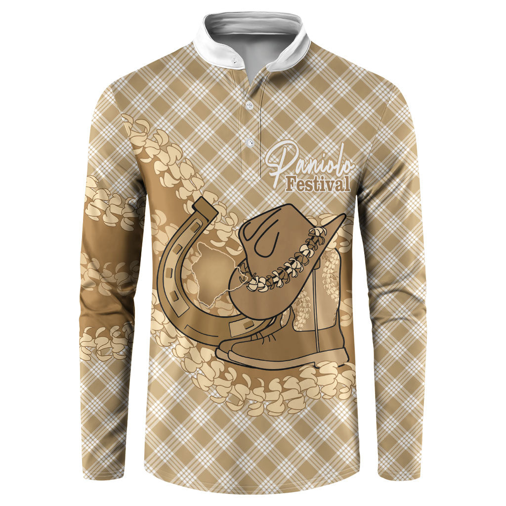 Makue Hawaii Cowboy Palaka Motifs Personalised Button Sweatshirt Paniolo Festival Puakenikeni Lei LT14 Brown - Polynesian Pride