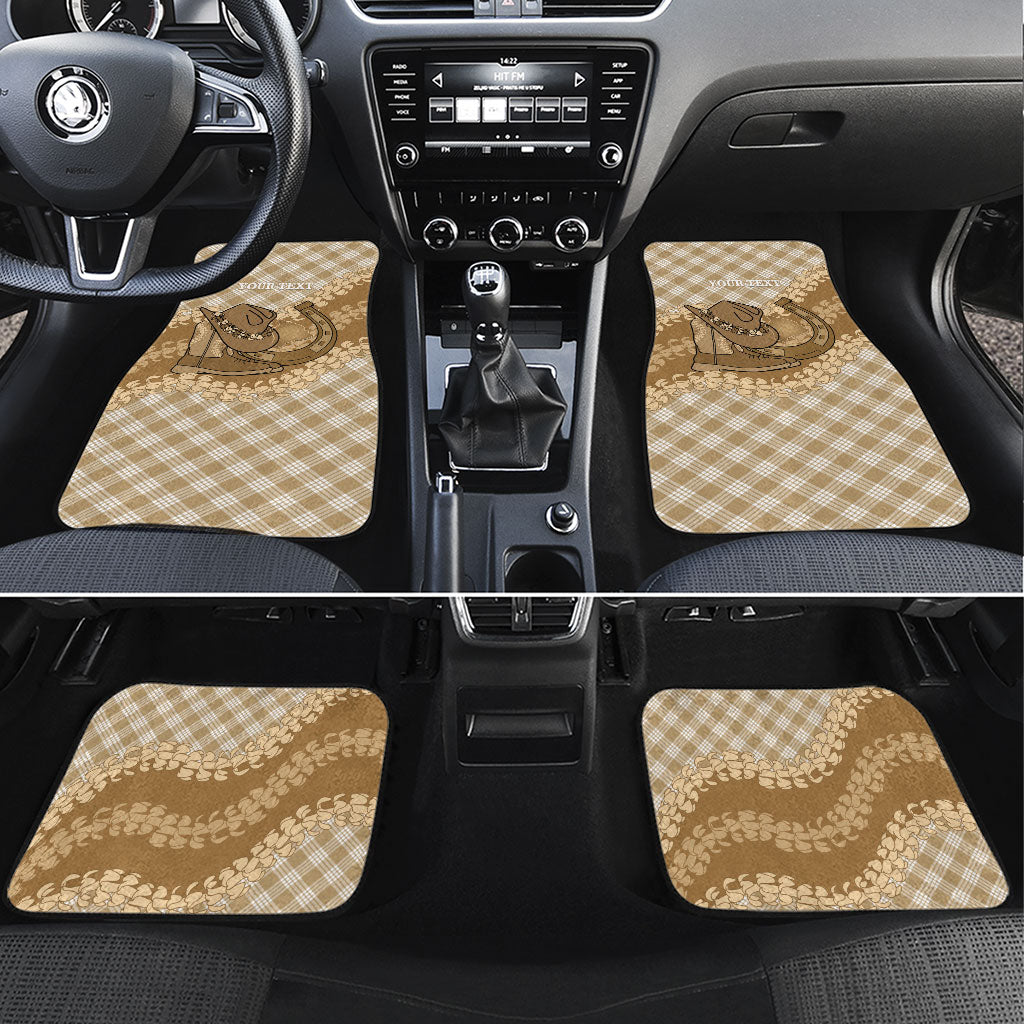 Makue Hawaii Cowboy Palaka Motifs Personalised Car Mats Paniolo Festival Puakenikeni Lei LT14 Set 4pcs Brown - Polynesian Pride