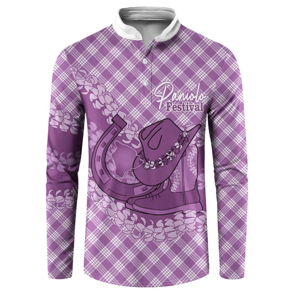 Poni Hawaii Cowboy Palaka Motifs Personalised Button Sweatshirt Paniolo Festival Puakenikeni Lei LT14 Purple - Polynesian Pride