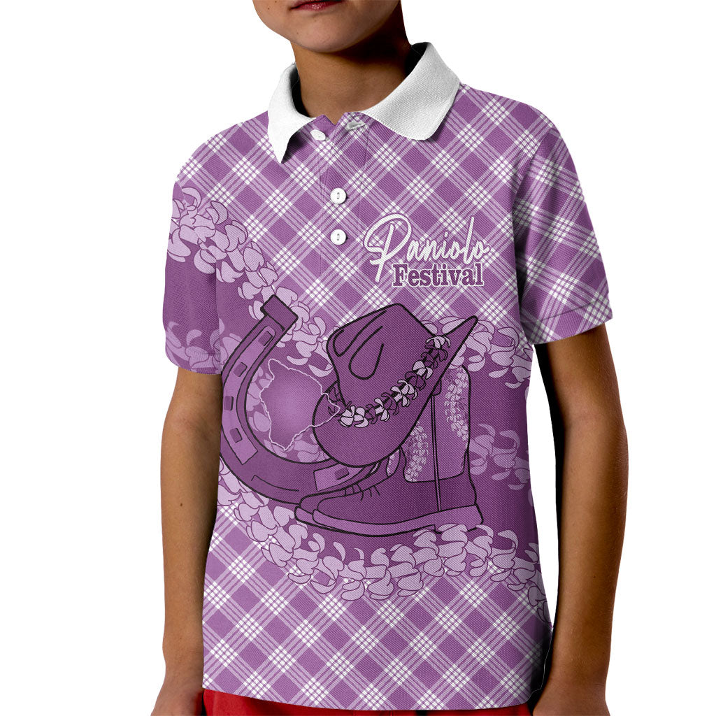 Poni Hawaii Cowboy Palaka Motifs Personalised Kid Polo Shirt Paniolo Festival Puakenikeni Lei LT14 Kid Purple - Polynesian Pride