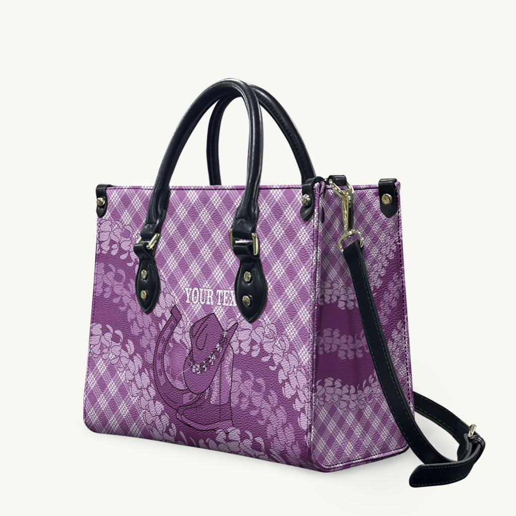 Poni Hawaii Cowboy Palaka Motifs Personalised Leather Bag Paniolo Festival Puakenikeni Lei LT14 Purple - Polynesian Pride