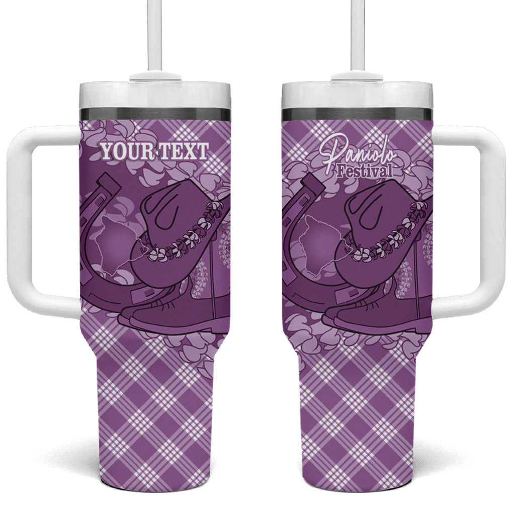 Poni Hawaii Cowboy Palaka Motifs Personalised Tumbler With Handle Paniolo Festival Puakenikeni Lei LT14 One Size: 40 oz Purple - Polynesian Pride