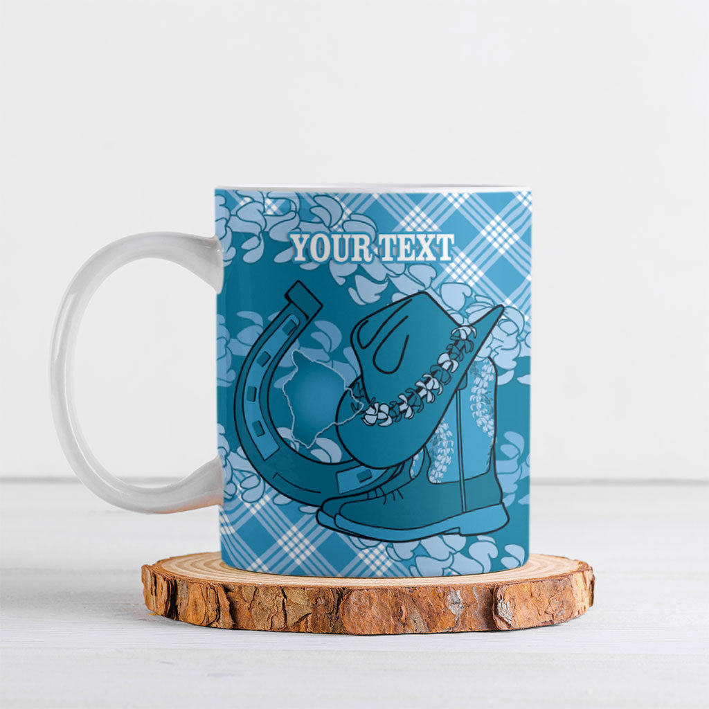 Polu Hawaii Cowboy Palaka Motifs Personalised Ceramic Mug Paniolo Festival Puakenikeni Lei LT14 Blue - Polynesian Pride