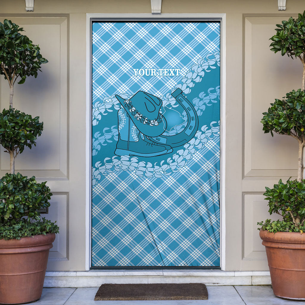Polu Hawaii Cowboy Palaka Motifs Personalised Door Cover Paniolo Festival Puakenikeni Lei LT14 Blue - Polynesian Pride
