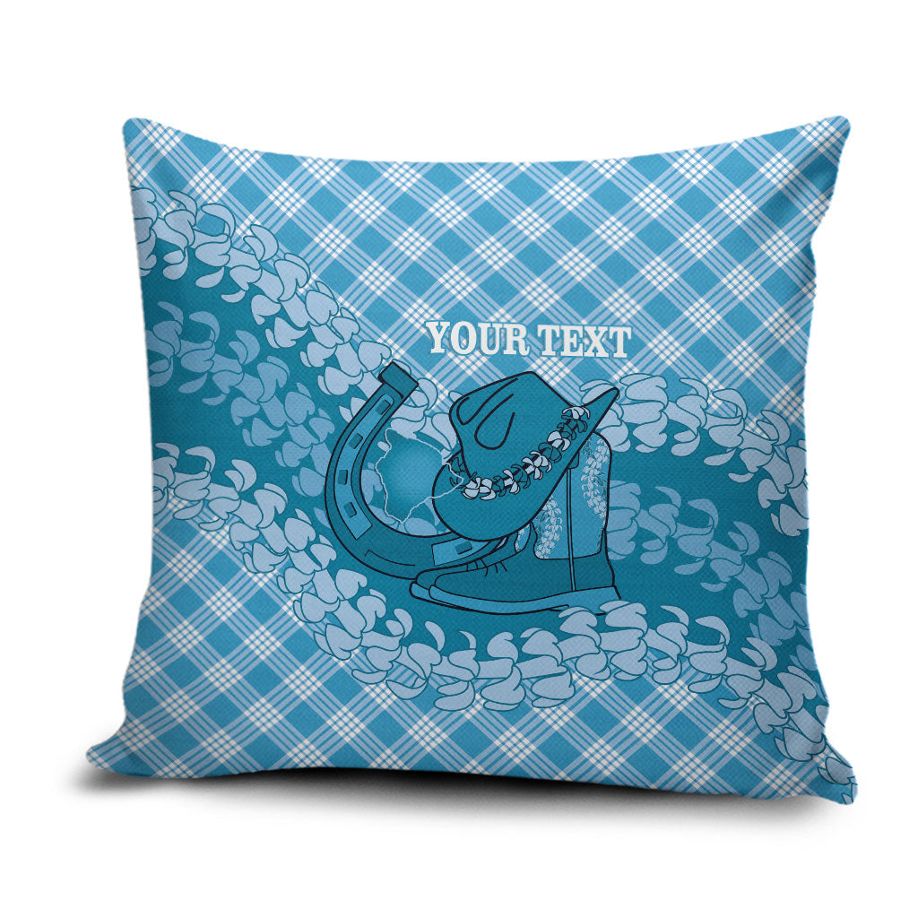 Polu Hawaii Cowboy Palaka Motifs Personalised Pillow Cover Paniolo Festival Puakenikeni Lei LT14 Blue - Polynesian Pride