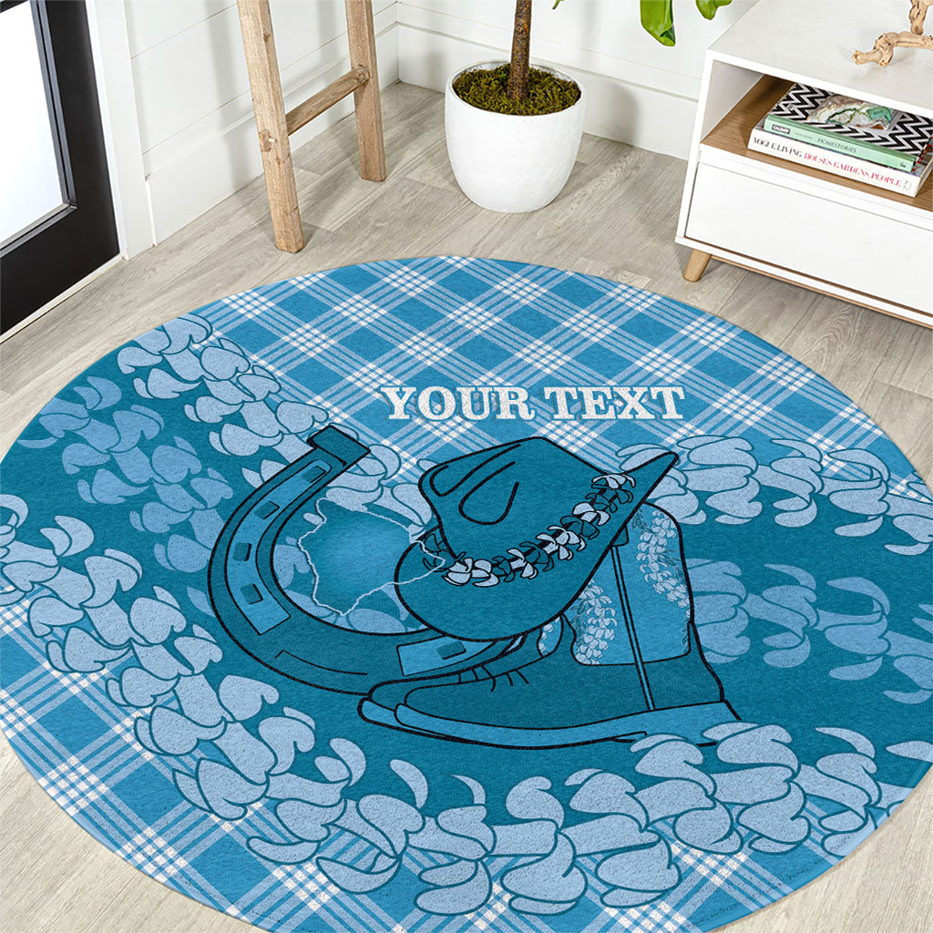 Polu Hawaii Cowboy Palaka Motifs Personalised Round Carpet Paniolo Festival Puakenikeni Lei LT14 Blue - Polynesian Pride