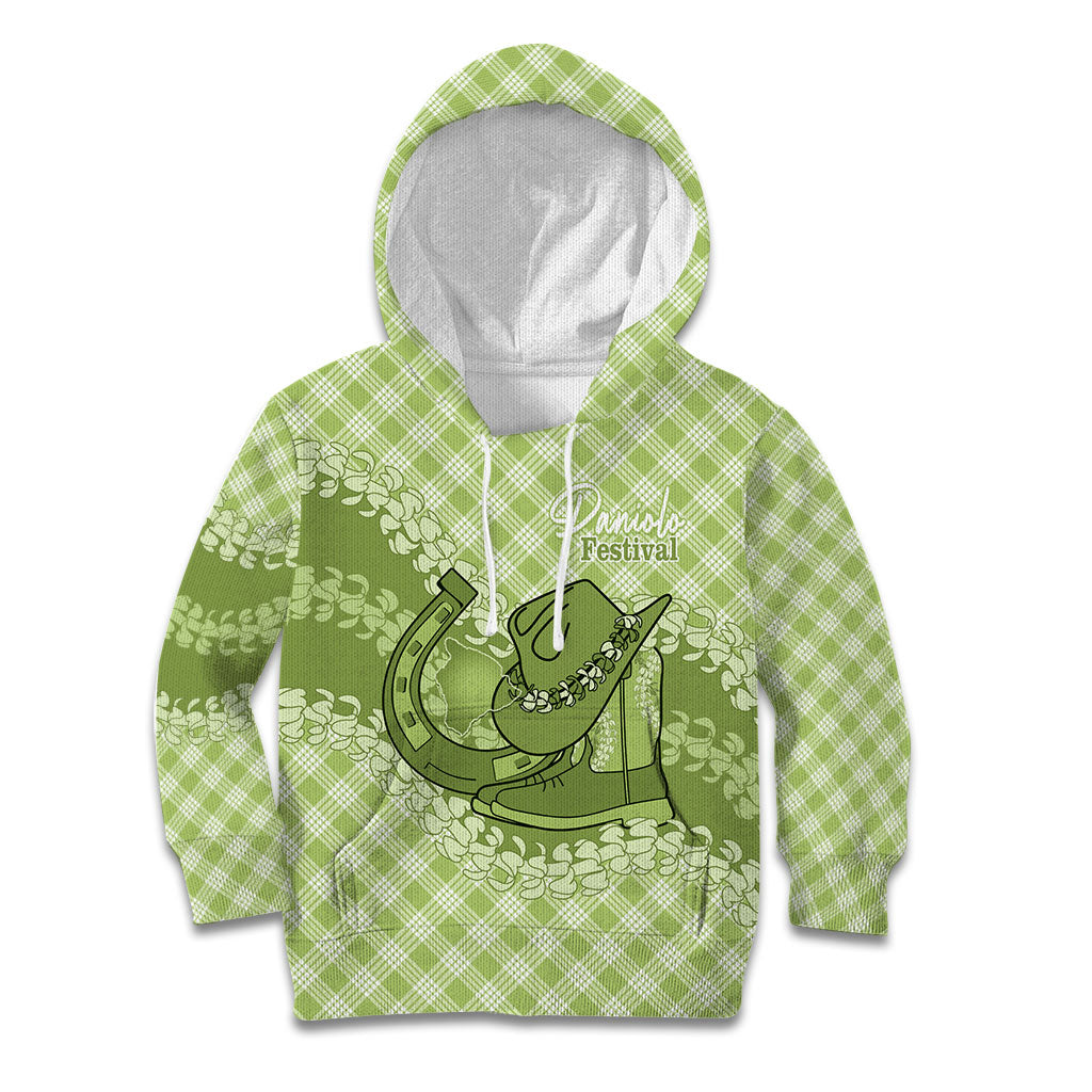 Omaomao Hawaii Cowboy Palaka Motifs Personalised Kid Hoodie Paniolo Festival Puakenikeni Lei LT14 Hoodie Green - Polynesian Pride