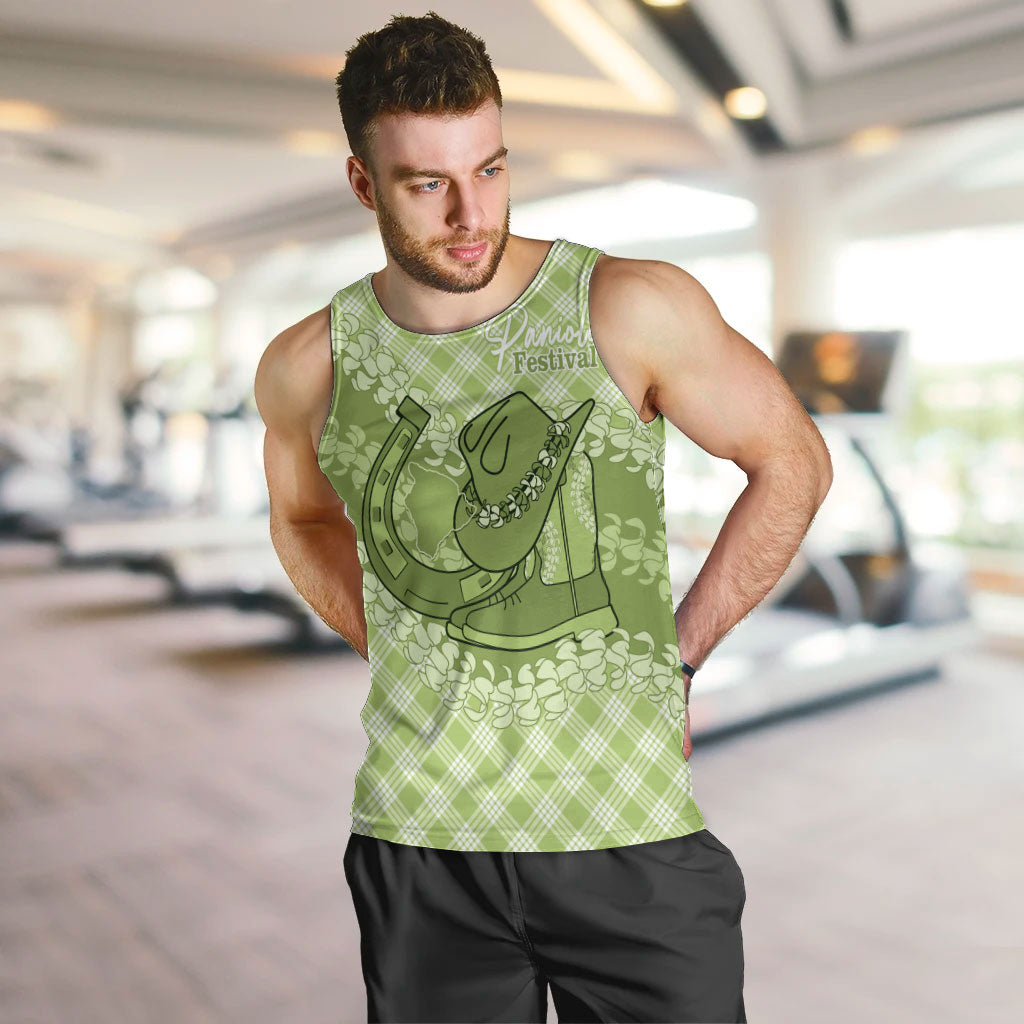 Omaomao Hawaii Cowboy Palaka Motifs Personalised Men Tank Top Paniolo Festival Puakenikeni Lei LT14 Green - Polynesian Pride