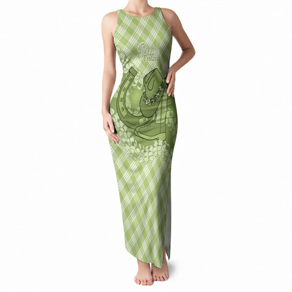 Omaomao Hawaii Cowboy Palaka Motifs Personalised Tank Maxi Dress Paniolo Festival Puakenikeni Lei LT14 Women Green - Polynesian Pride