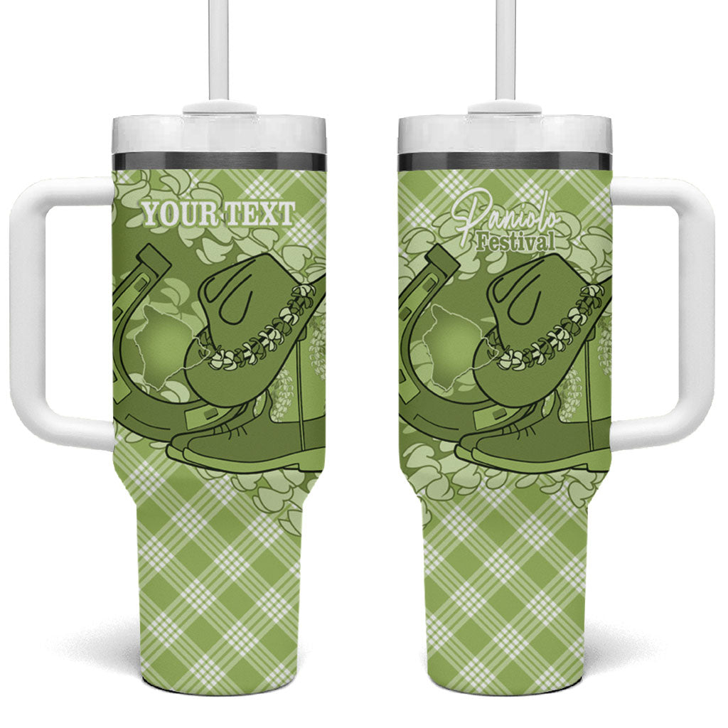 Omaomao Hawaii Cowboy Palaka Motifs Personalised Tumbler With Handle Paniolo Festival Puakenikeni Lei LT14 One Size: 40 oz Green - Polynesian Pride