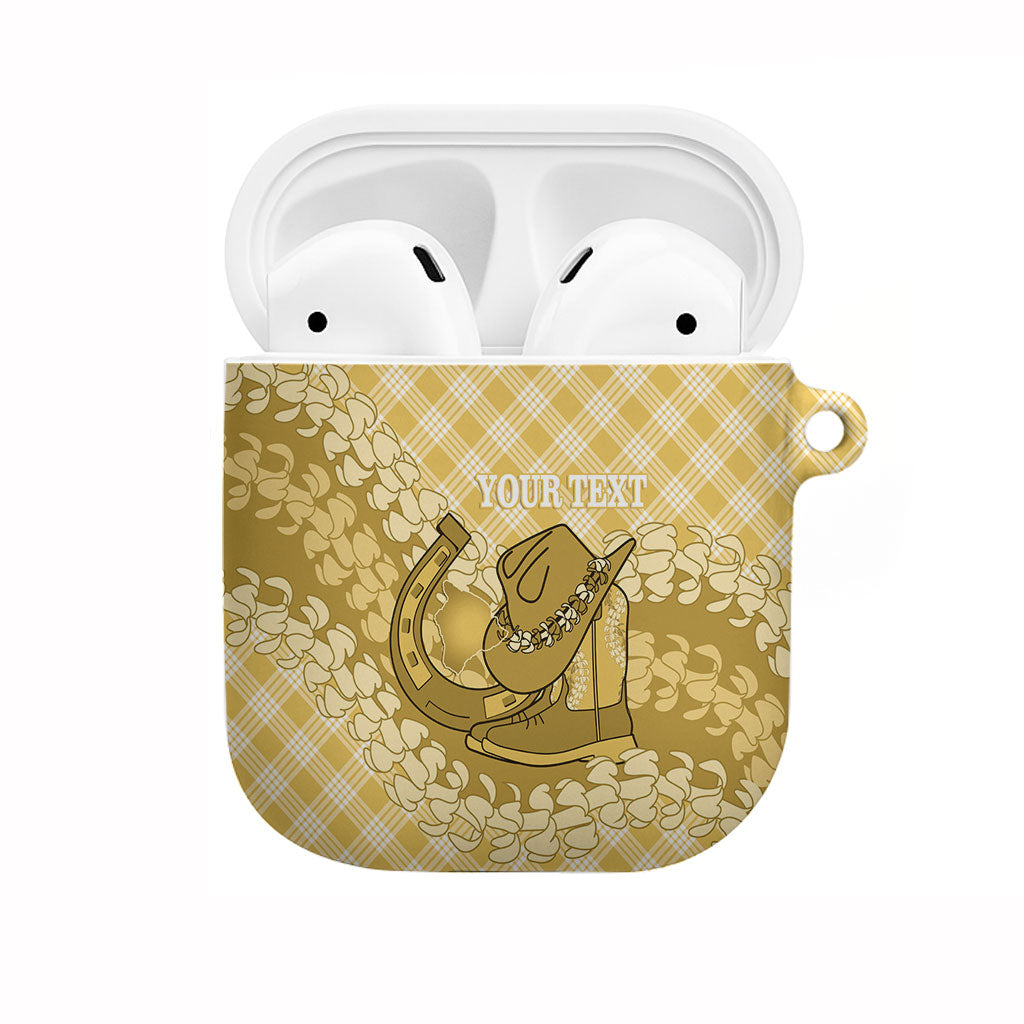 Melemele Hawaii Cowboy Palaka Motifs Personalised AirPods Case Paniolo Festival Puakenikeni Lei LT14 Yellow - Polynesian Pride