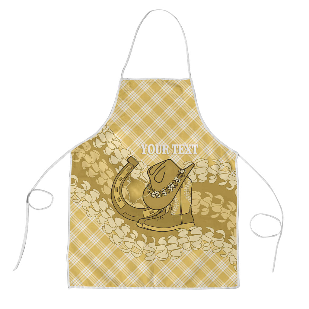 Melemele Hawaii Cowboy Palaka Motifs Personalised Apron Paniolo Festival Puakenikeni Lei LT14 Yellow - Polynesian Pride