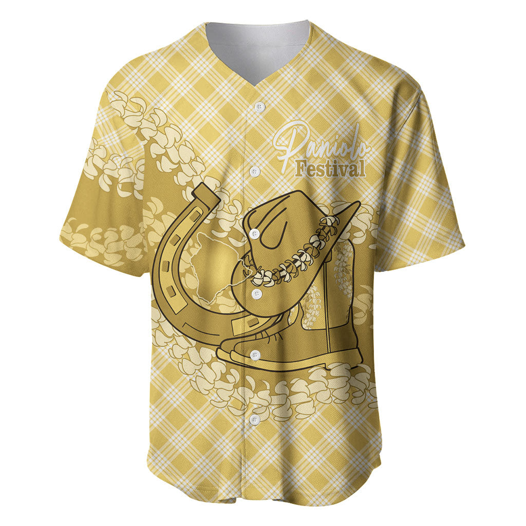 Melemele Hawaii Cowboy Palaka Motifs Personalised Baseball Jersey Paniolo Festival Puakenikeni Lei LT14 Yellow - Polynesian Pride