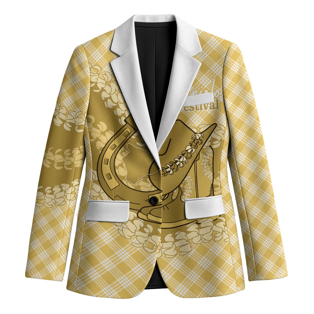 Melemele Hawaii Cowboy Palaka Motifs Personalised Blazer Paniolo Festival Puakenikeni Lei LT14 Unisex Yellow - Polynesian Pride