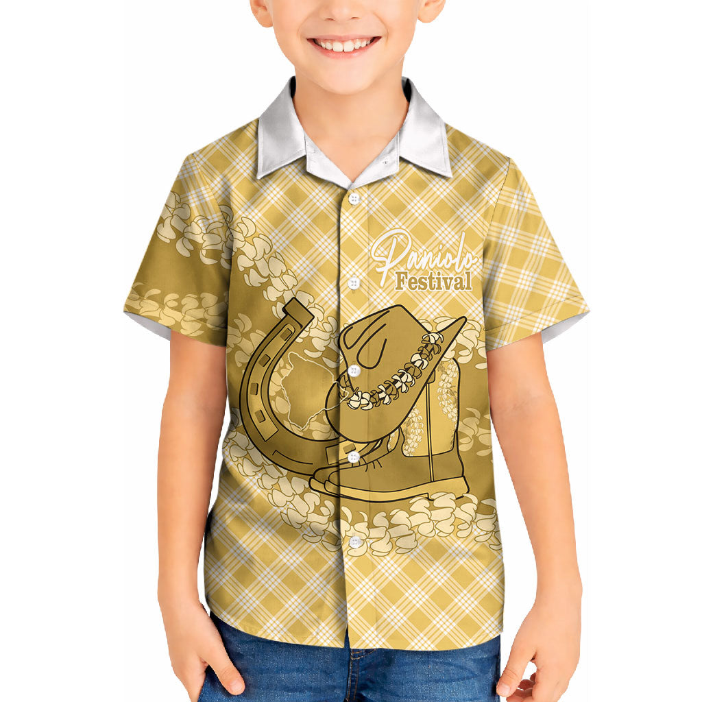 Melemele Hawaii Cowboy Palaka Motifs Personalised Kid Hawaiian Shirt Paniolo Festival Puakenikeni Lei LT14 Kid Yellow - Polynesian Pride